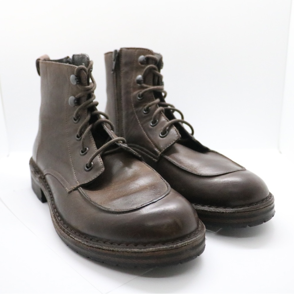 Boemos Made In Italy Brown Leather Moto Boots Lace Up Side Zipper US 6.5 EU 37